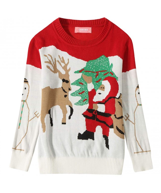 Big Girls' Santa Claus Reindeer Crewneck Ugly Christmas Sweater - Red ...