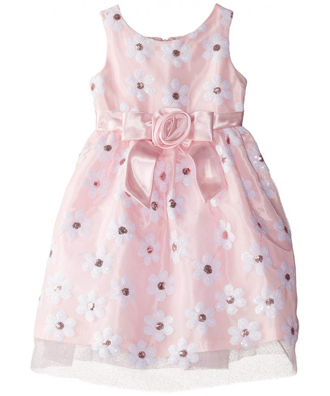 Little Girls' Sequins Daisy Mesh Dress - Pink - CC12BJQ2BED