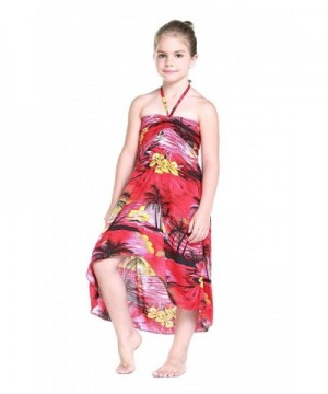 Girl Hawaiian Butterfly Dress in Red Sunset - Red Sunset - CE11N0MD5K9