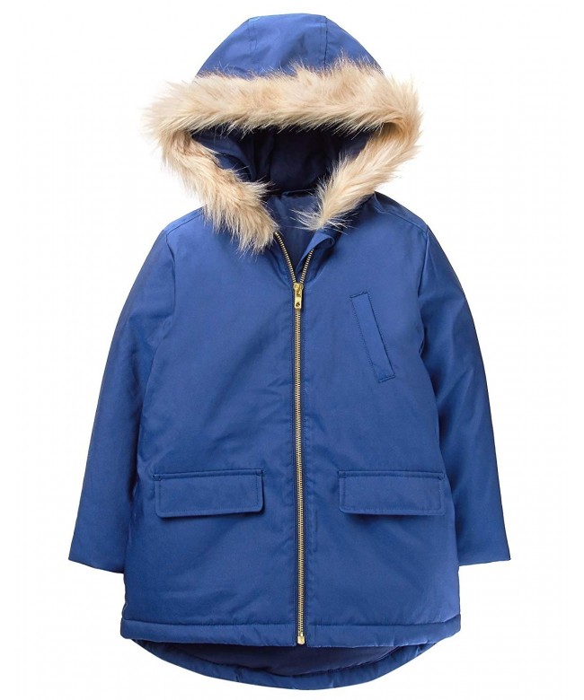 Girls' Little Long Sleeve Hooded Zip Faux Fur Parka - Navy Blue ...