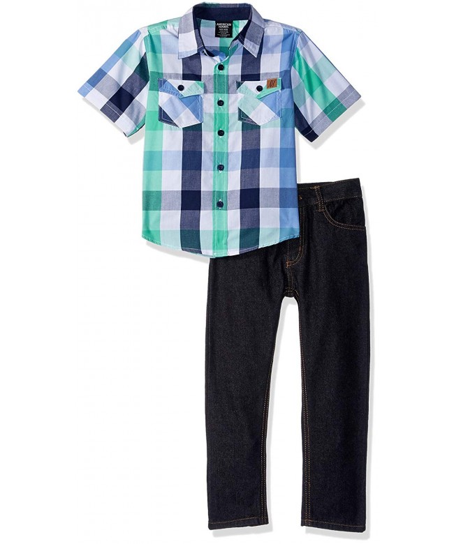 Boys' Plaid Short Sleeve Sport Shirt and Denim Jean - Multi Plaid ...