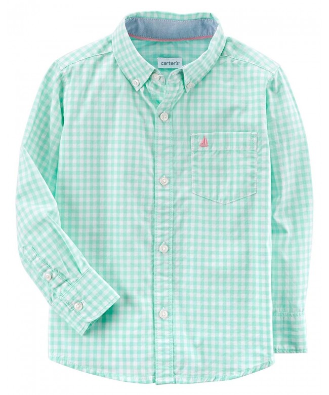 Carters Mint Checkered Poplin Button Front