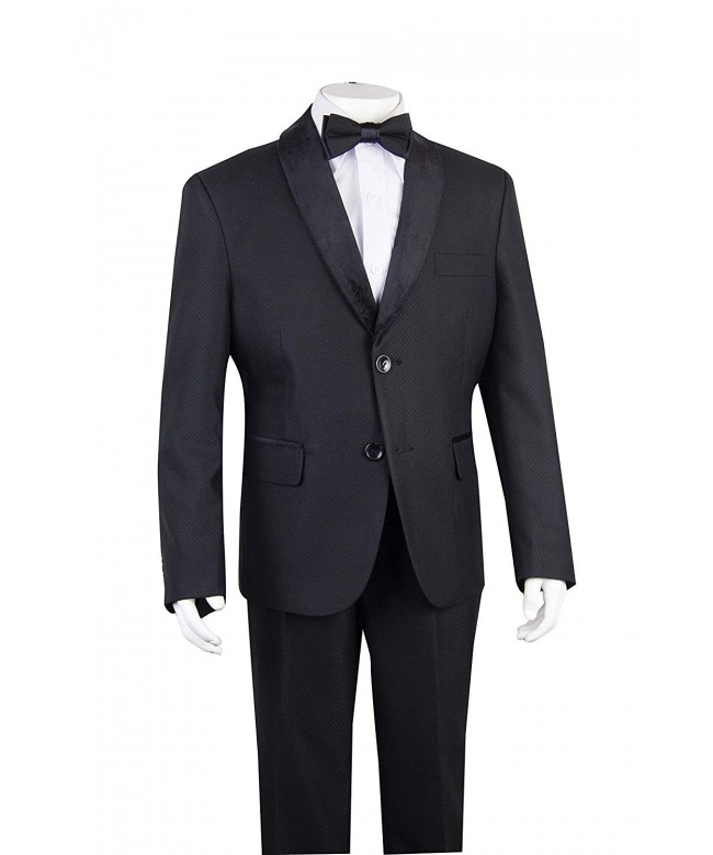 Junoior Boy's Velvet Shawl Collar Textured Weave 4-Piece Tuxedo Suit ...