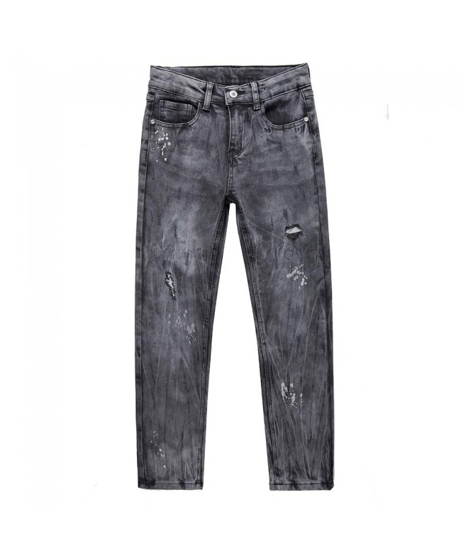 Boys Jeans Distressed Elastic Waist Denim Pants with Rip and Repair ...