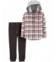 2 Piece Hooded Button Front Flannel Jogger