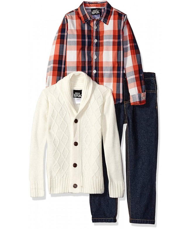 Boys Rock Plaid Sweater Set