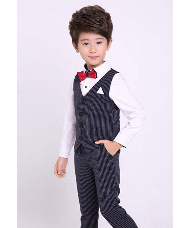 Boys Stripes Suit Vest Set 4 Pcs Texture Kids Tuxedo Suits Vest Pants ...