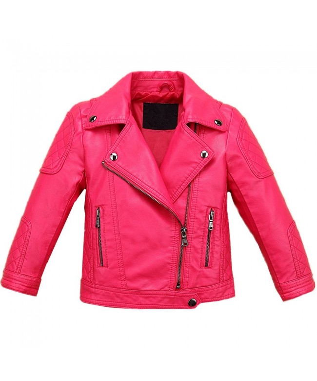 Baby Boys Girls Fashion PU Leather Jacket Kids Zipper Coat - Rose Red ...