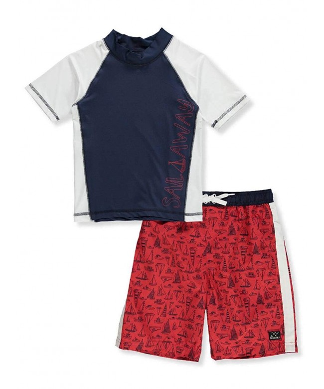 Boys' Short Sleeve Rashguard Sets - Sailboat Red - CC18G3TDHWC