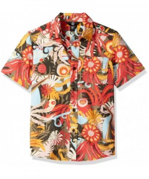 Boy's Psych Floral Short Sleeve Button Up Shirt - Army - CY18H0RNTKG