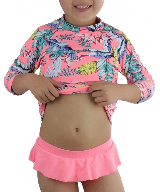 Download Girls' 3/4 Sleeve Graphic Print Mock Neck Rashguard Top - Tropical Coral - CU17YWIZXXR