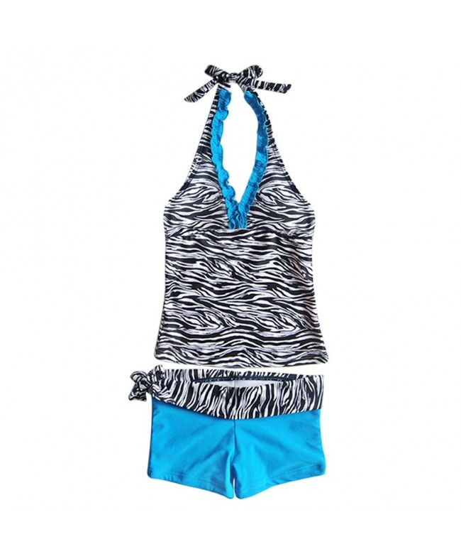 Kids Big Girls' Youth 2 Piece Zebra Halter Tankini Swimwear Bathing ...