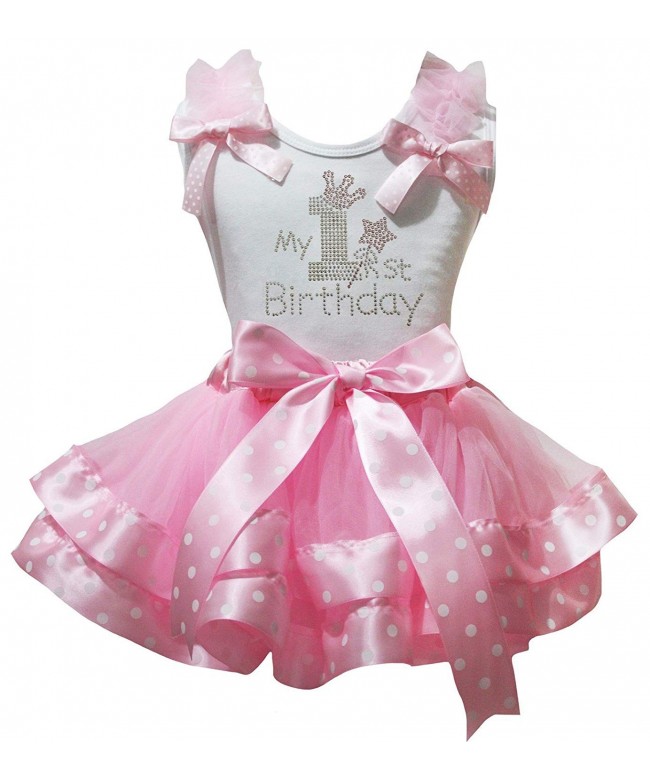 1st Birthday Dress White Shirt Dot Ribbon Pink Petal Skirt Set Nb-2y ...