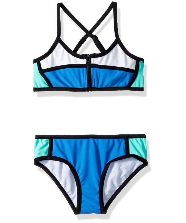 Big Girls' Colourblock Tankini Swimsuit - Hawaii Blue - C4186HUH6N6